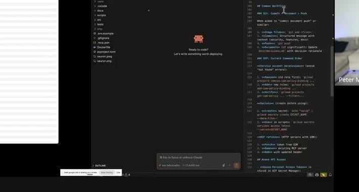 Claude Code running in VS Code, a teaching session from Builders Academy